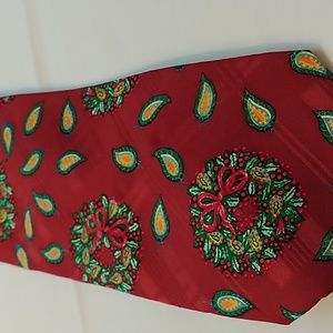 Vintage Wembley Men's Christmas Tie 58" Dark Red with Wreath Paisley EUC
